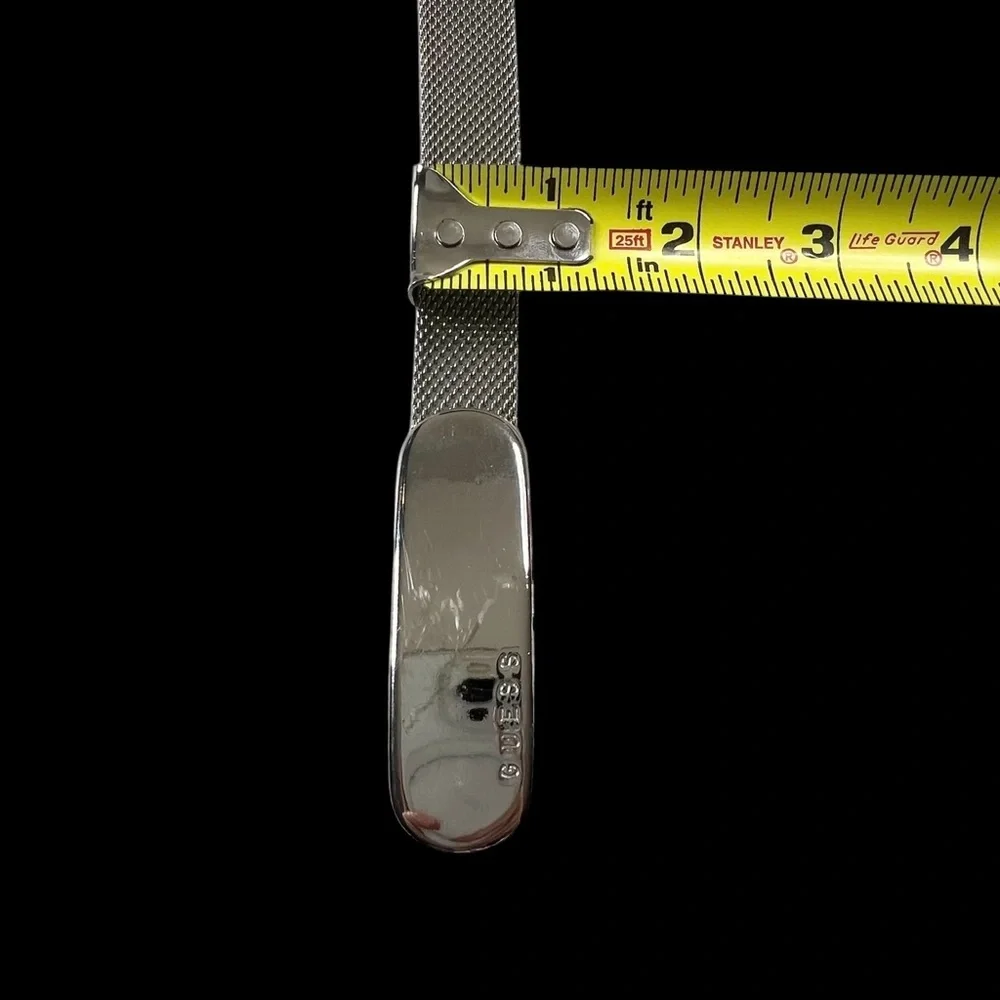 Guess Mesh Metal Belt M 30-34 Silver-Toned Polished Logo Buckle Y2K Retro Grunge